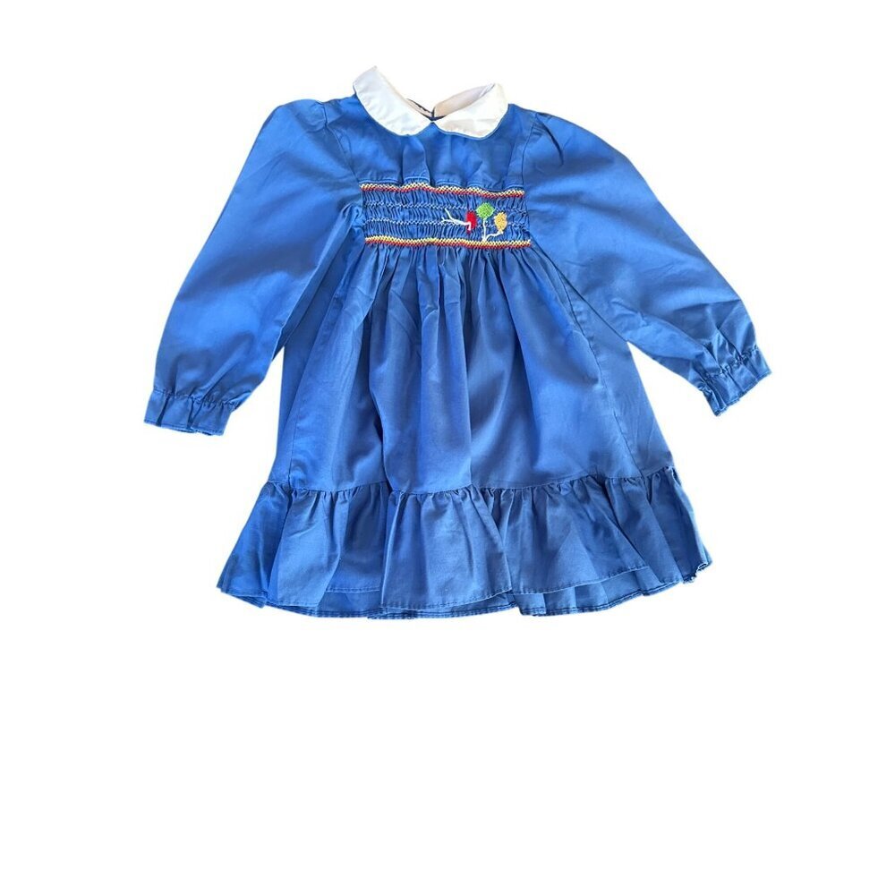 Polly Flinders Smocked Toddler Dress T4 Blue Long Sleeve Balloon Motif